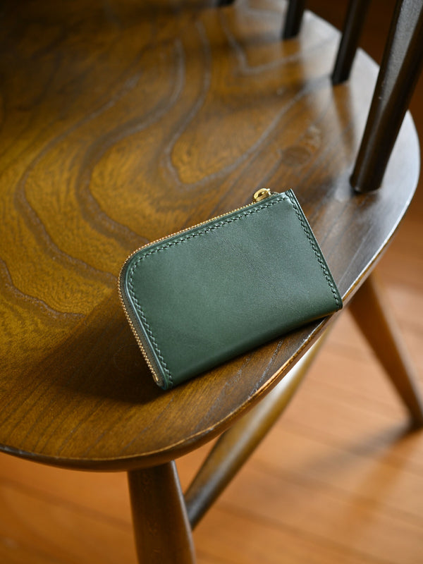 L fastener mini Wallet Single leather / Green×Brown