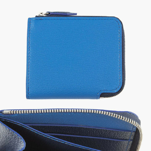外装(シェーブル):Sky(Denim)、内装&引き手(シェーブル):Navy(Marine)、糸色:外装と同系色、ファスナーテープ:内装と同系色、ファスナー:Silver