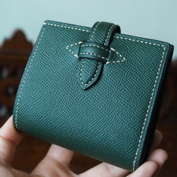 Compact Wallet/ Hand stitched / Noblessa Calf / 【Aqua Marine】
