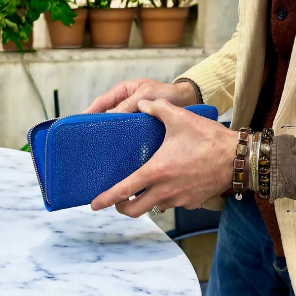 Stingray Leather Long Wallet, Round Zip