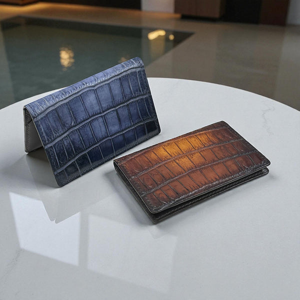Hand-Dyed Patina Crocodile Business Card Case