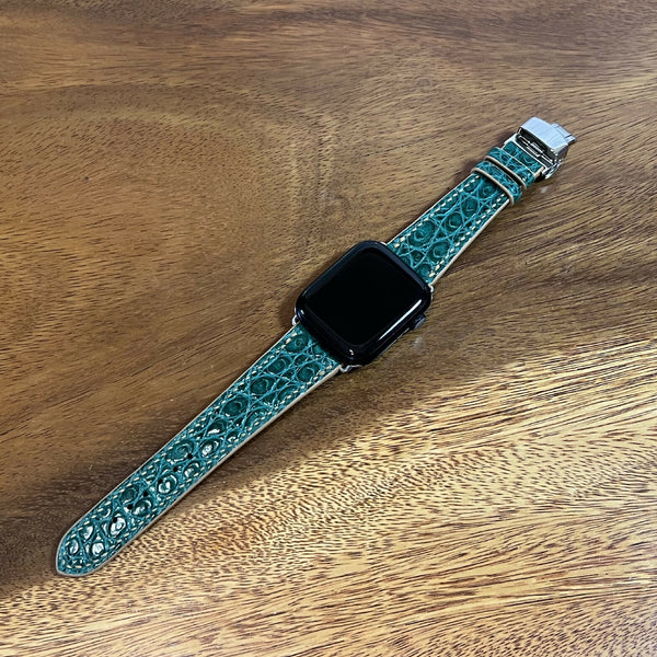 最高峰ナイルクロコダイル仕立て Apple Watch専用ストラップ 丸腑・グリーン(マット)・手縫い 遊革&定革仕様