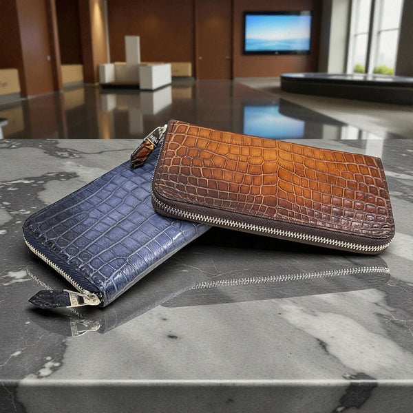 Hand-Dyed Patina Crocodile Long Wallet